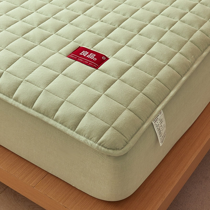 91家纺网 家纺一手货源 找家纺 3C 2025新款全棉水洗棉夹棉床笠-良品 良品 抹茶绿