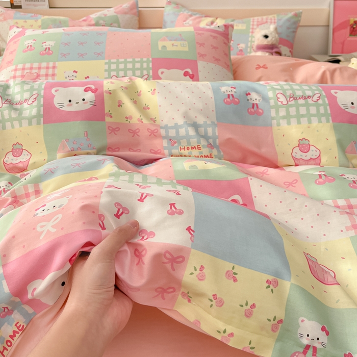 91家纺网 家纺一手货源 找家纺 2025新款全棉卡通小清新系列四件套 可爱喵喵