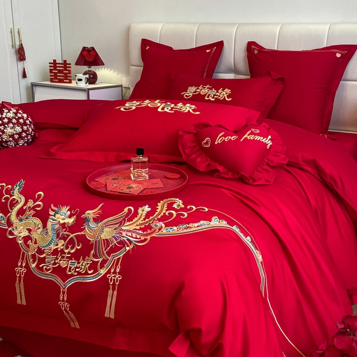 91家纺网 家纺一手货源 找家纺 东方合美（原：皇家传奇） 2023新款小红书风格热款40S婚庆系列 喜乐龙凤