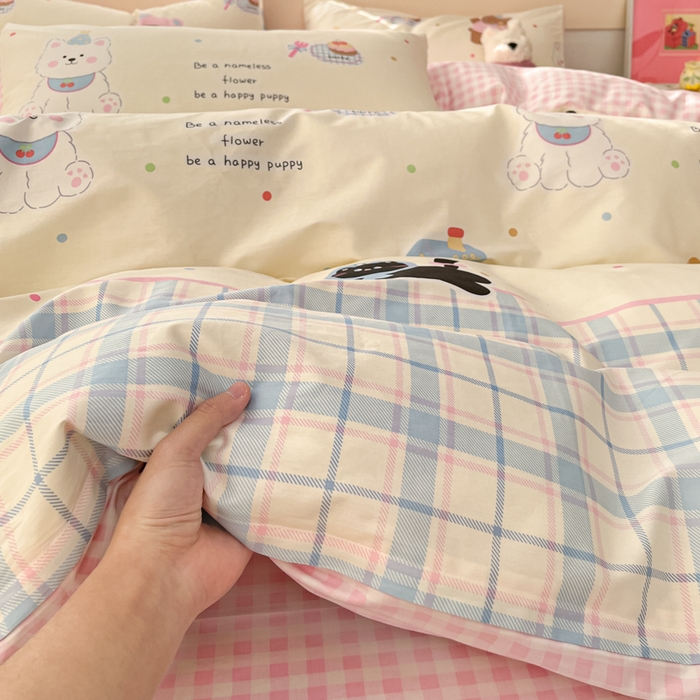 91家纺网 家纺一手货源 找家纺 2025新款全棉卡通小清新系列四件套 萌趣彩虹糖