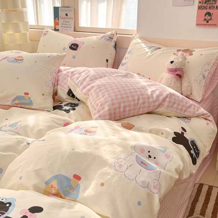 91家纺网 家纺一手货源 找家纺 2025新款全棉卡通小清新系列四件套 萌趣彩虹糖