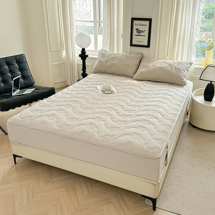 91家纺网 家纺一手货源 找家纺 3C 2024新款全棉水洗棉夹棉玫瑰床笠-花语系列 花语 烟雾灰