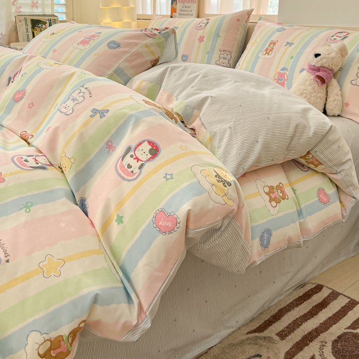 91家纺网 家纺一手货源 找家纺 2025新款全棉卡通小清新系列四件套 甜宠蜜语