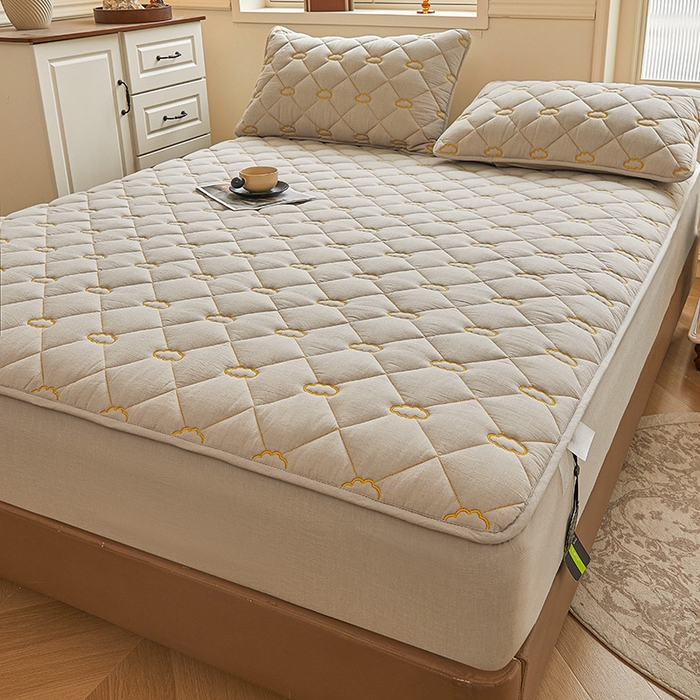 91家纺网 家纺一手货源 找家纺 3C 2024新款云朵全棉水洗棉床笠 云朵 清新灰