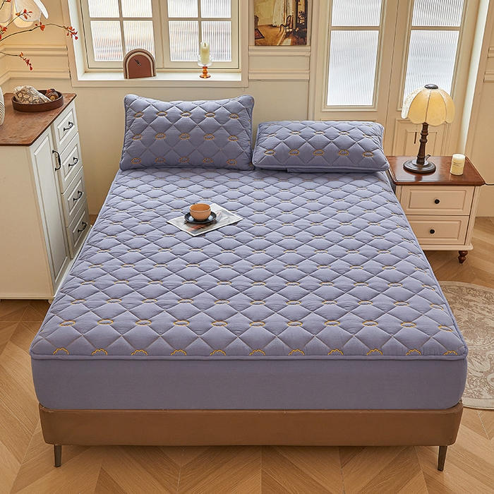 91家纺网 家纺一手货源 找家纺 3C 2024新款云朵全棉水洗棉床笠 云朵 蓝灰