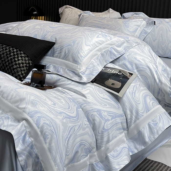 91家纺网 家纺一手货源 找家纺 春夏爆款全棉数码印花四件套纯棉轻奢风长绒棉床单被套时尚床上用品浮影 SM浮影-沁水蓝