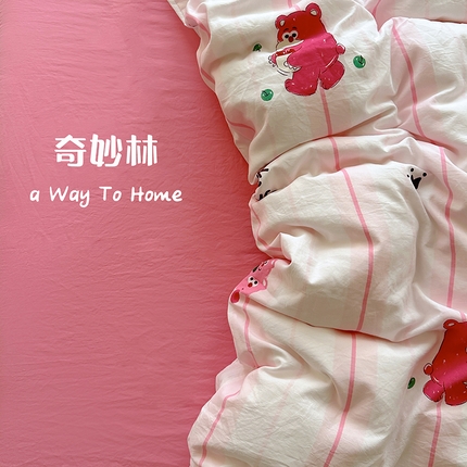 91家纺网 家纺一手货源 找家纺 （总）阿曼达 2024新款ins博主风亲肤柔软印花卡通水洗m四件套（专版花型）