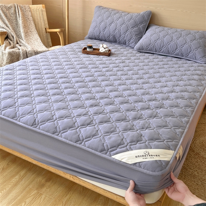 91家纺网 家纺一手货源 找家纺 3C 2024新款A类全棉抗菌防水床笠 全棉防水-蓝灰色