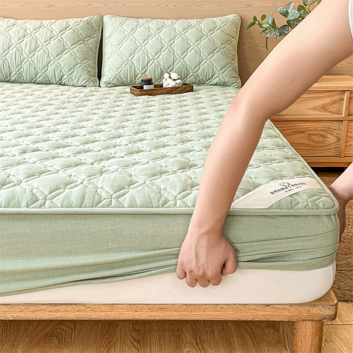91家纺网 家纺一手货源 找家纺 3C 2024新款A类全棉抗菌防水床笠 全棉防水-抹茶绿