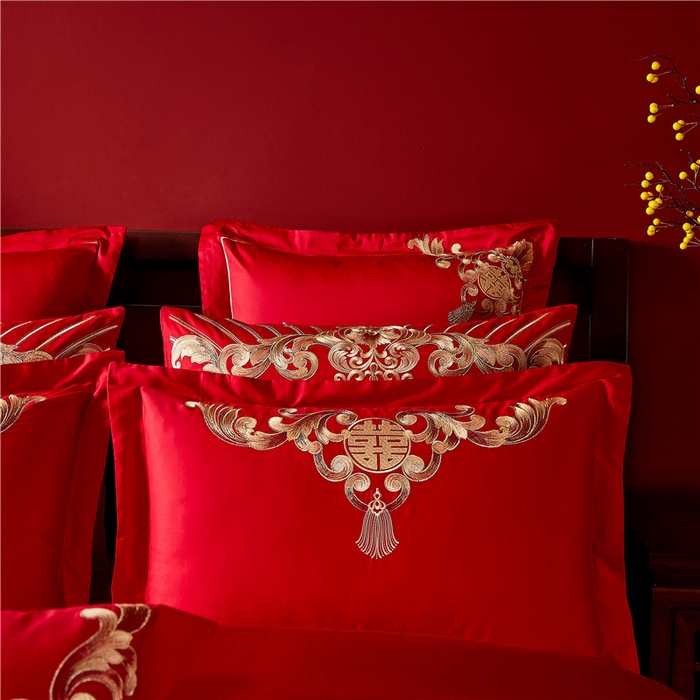 91家纺网 家纺一手货源 找家纺 2023新款120s提花长绒棉婚庆多件套系列 花好月圆