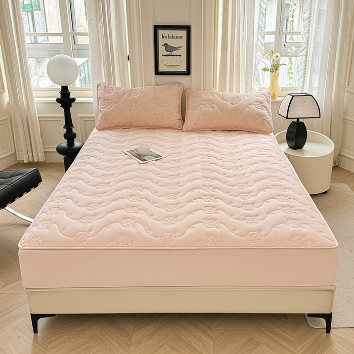 91家纺网 家纺一手货源 找家纺 （总）3C 2024新款全棉水洗棉夹棉玫瑰床笠-花语系列