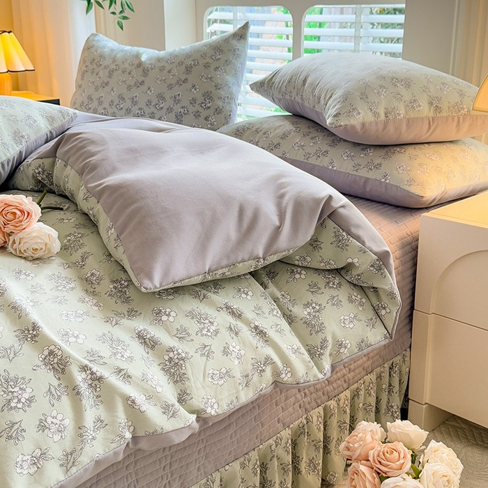 91家纺网 家纺一手货源 找家纺 韩约家纺 2025新款简约款1针织双层纱床盖四件套 婉君（简约款）