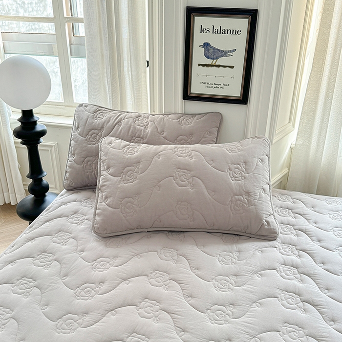 91家纺网 家纺一手货源 找家纺 3C 2024新款全棉水洗棉夹棉玫瑰床笠-花语系列 花语 夜光灰