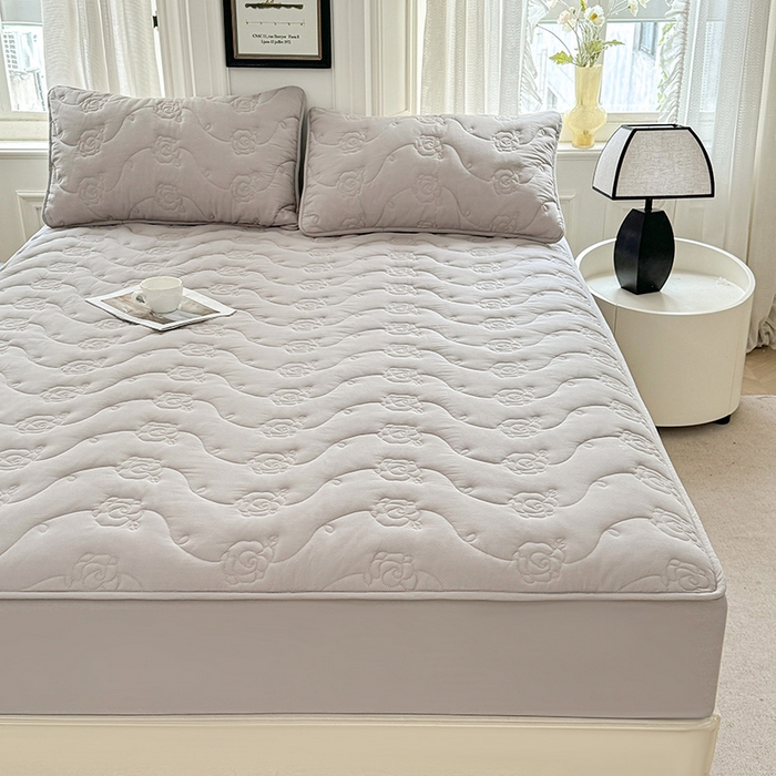 91家纺网 家纺一手货源 找家纺 3C 2024新款全棉水洗棉夹棉玫瑰床笠-花语系列 花语 夜光灰