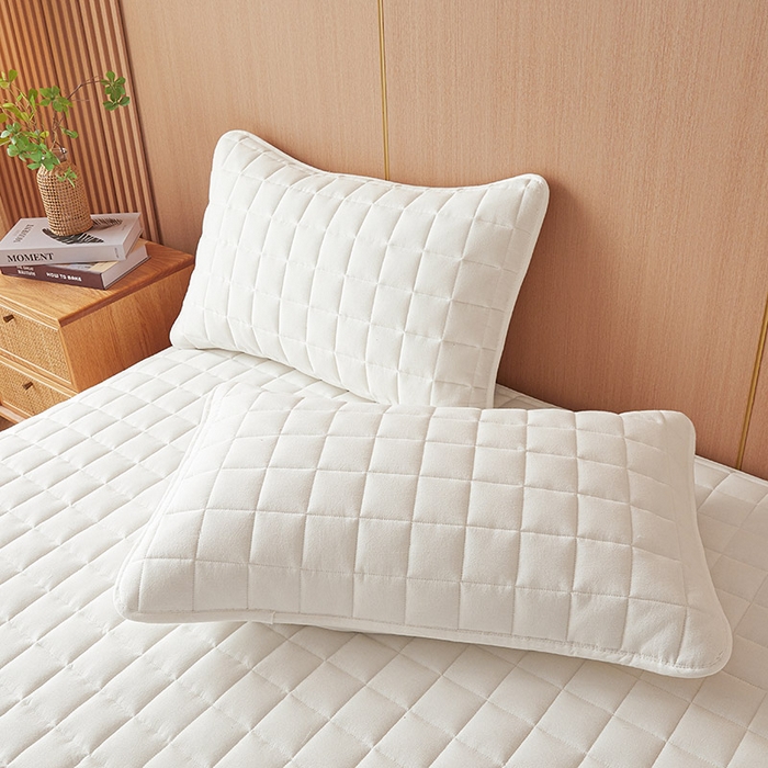 91家纺网 家纺一手货源 找家纺 3C 2025新款全棉水洗棉夹棉床笠-良品 良品 珍珠白