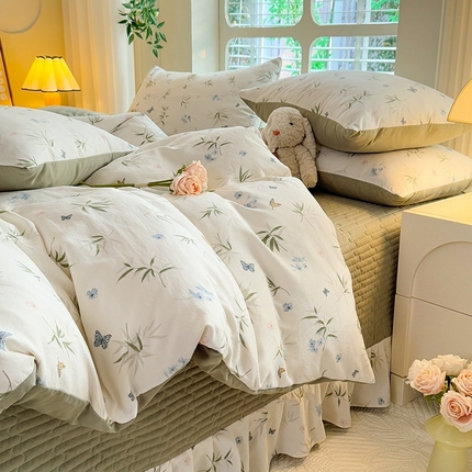 91家纺网 家纺一手货源 找家纺 （总）韩约家纺 2025新款简约款1针织双层纱床盖四件套