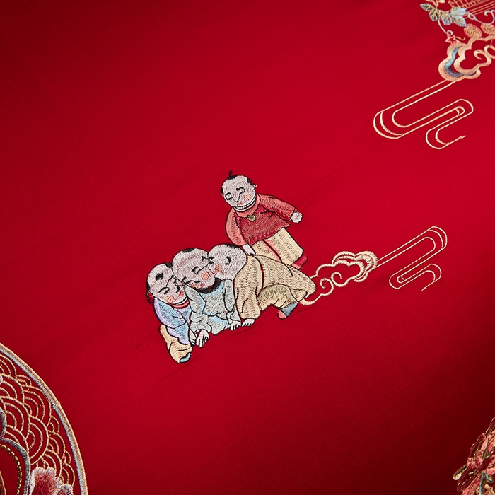 91家纺网 家纺一手货源 找家纺 东方合美（原：皇家传奇） 2023新款40s全工艺喷气刺绣纯棉婚庆多件套-系列三 百子百福