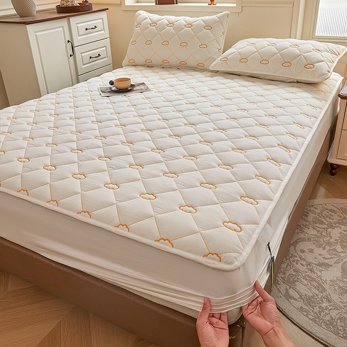 91家纺网 家纺一手货源 找家纺 3C 2024新款云朵全棉水洗棉床笠 云朵 珍珠白