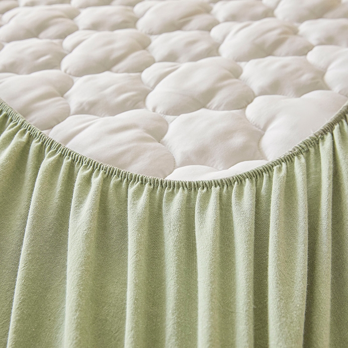 91家纺网 家纺一手货源 找家纺 3C 2025新款全棉水洗棉夹棉床笠-梦屿系列 梦屿 抹茶绿