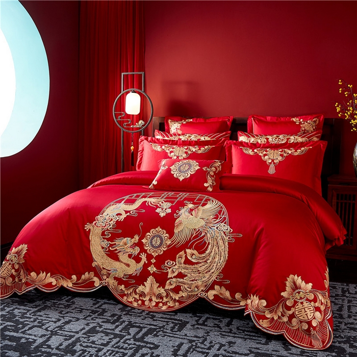 91家纺网 家纺一手货源 找家纺 2023新款120s提花长绒棉婚庆多件套系列 花好月圆