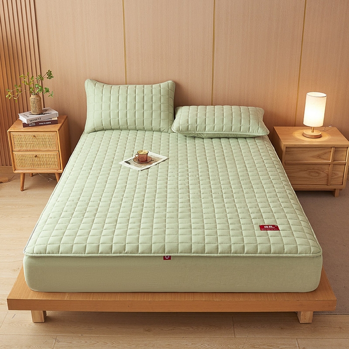 91家纺网 家纺一手货源 找家纺 3C 2025新款全棉水洗棉夹棉床笠-良品 良品 抹茶绿