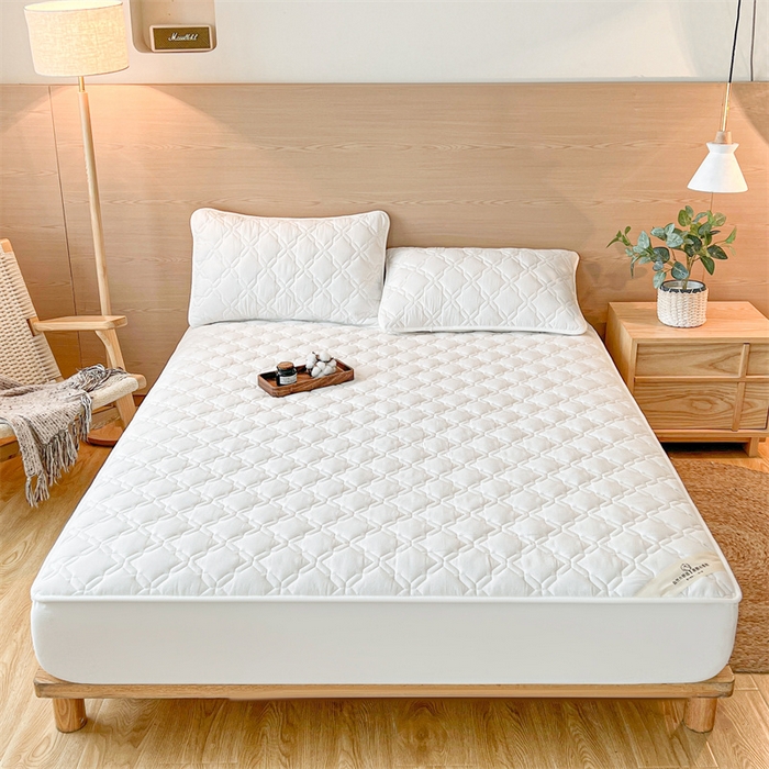 91家纺网 家纺一手货源 找家纺 3C 2024新款A类全棉抗菌防水床笠 全棉防水-珍珠白