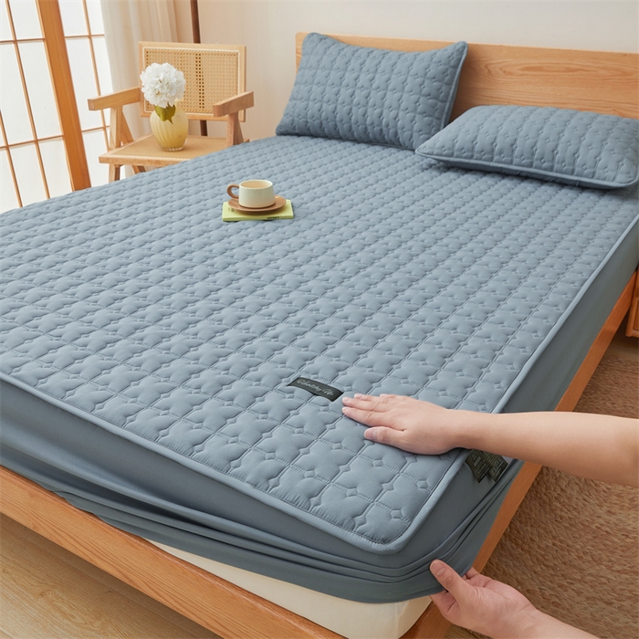 91家纺网 家纺一手货源 找家纺 3C 2025新款A类时尚格防水隔脏床笠 时尚格-海洋蓝