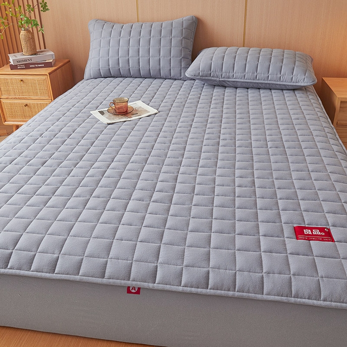 91家纺网 家纺一手货源 找家纺 3C 2025新款全棉水洗棉夹棉床笠-良品 良品 蓝灰