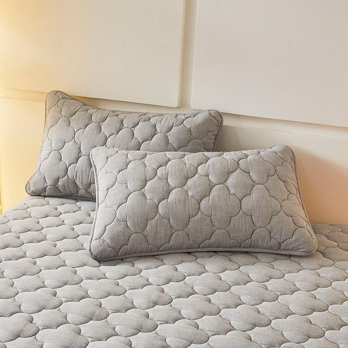 91家纺网 家纺一手货源 找家纺 3C 2025新款全棉水洗棉夹棉床笠-梦屿系列 梦屿 冰山灰