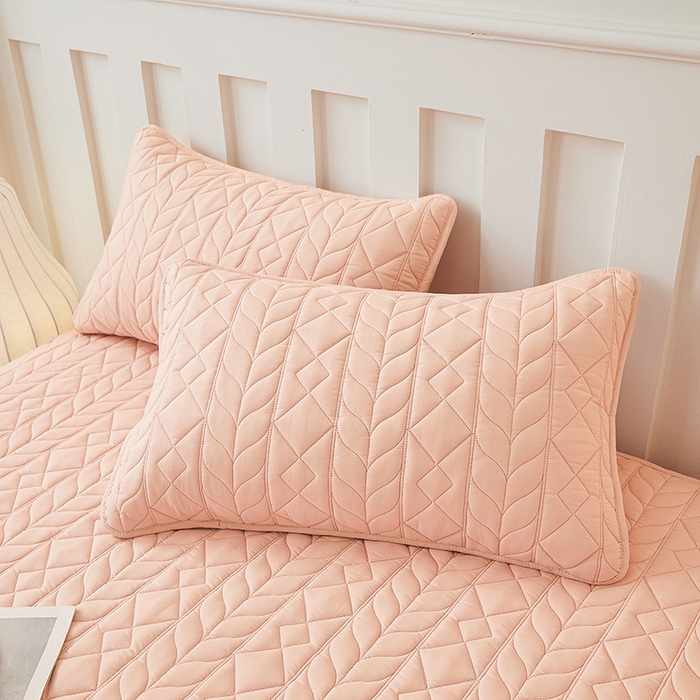 91家纺网 家纺一手货源 找家纺 3C 2025新款A类亲肤夹棉床笠-麦穗格 麦穗格 明媚粉