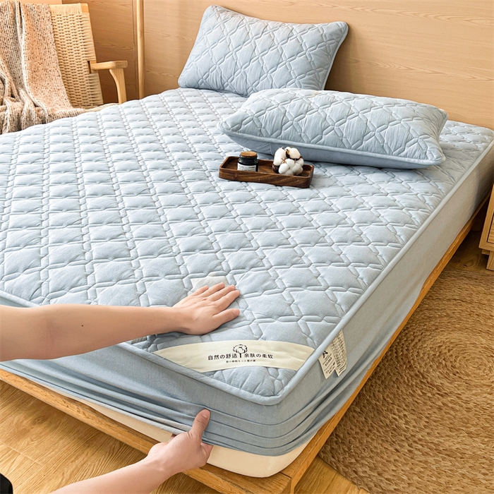 91家纺网 家纺一手货源 找家纺 3C 2024新款A类全棉抗菌防水床笠 全棉防水-浅蓝色