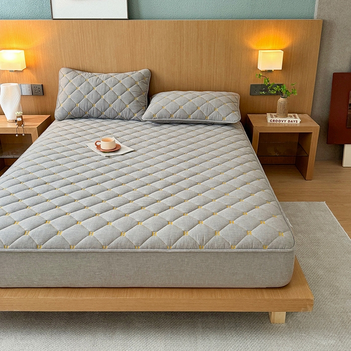 91家纺网 家纺一手货源 找家纺 3C 2024新款H全棉水洗棉床笠 冰山灰