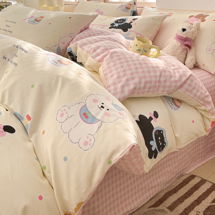 91家纺网 家纺一手货源 找家纺 2025新款全棉卡通小清新系列四件套 萌趣彩虹糖