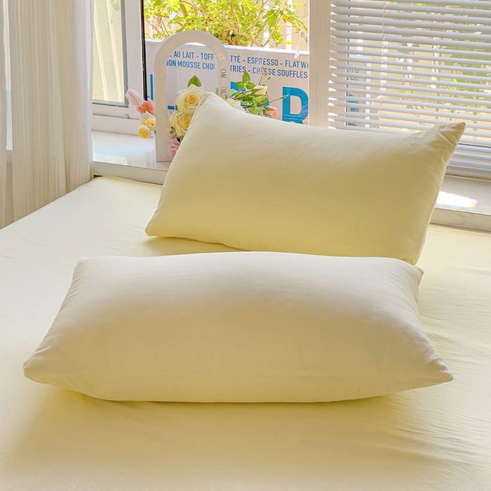 91家纺网 家纺一手货源 找家纺 森璐 2025新款水洗棉双拼四件套宿舍三件套床单被套枕套纯色-黄色