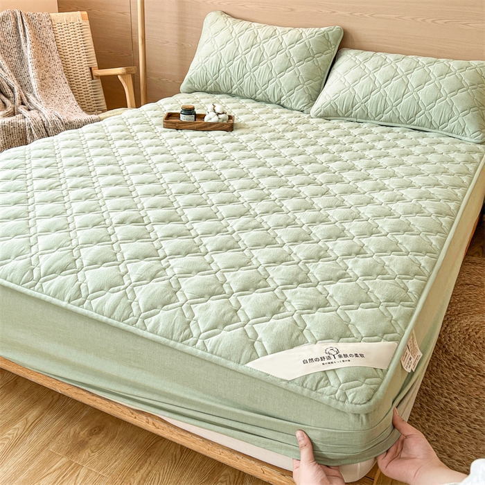 91家纺网 家纺一手货源 找家纺 3C 2024新款A类全棉抗菌防水床笠 全棉防水-抹茶绿