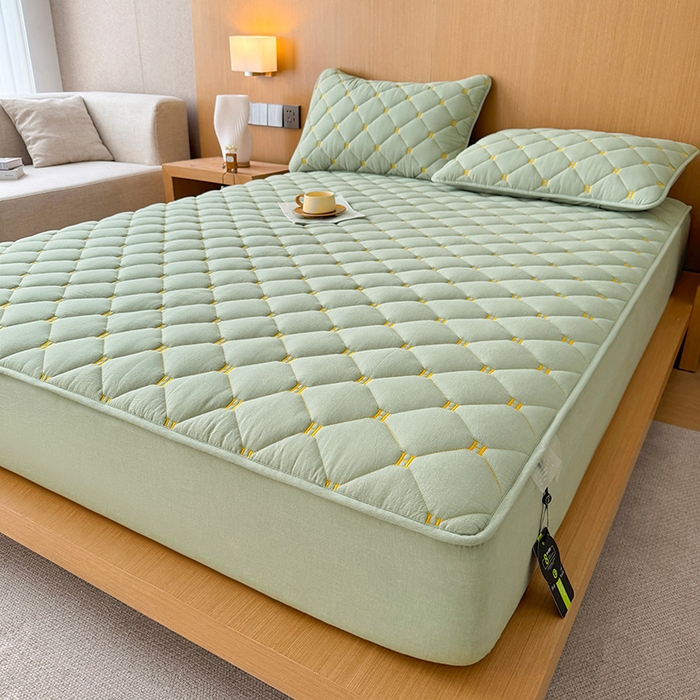 91家纺网 家纺一手货源 找家纺 3C 2024新款H全棉水洗棉床笠 抹茶绿