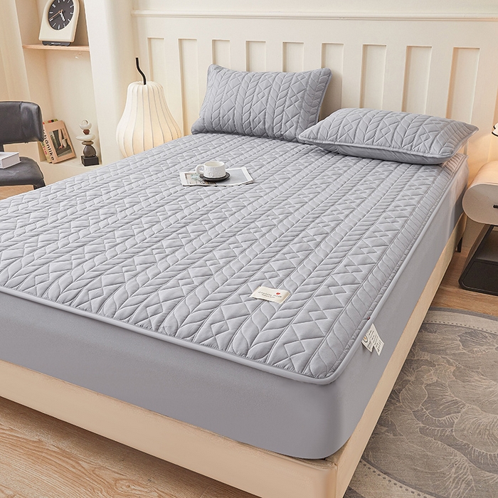 91家纺网 家纺一手货源 找家纺 3C 2025新款A类亲肤夹棉床笠-麦穗格 麦穗格 星辰灰