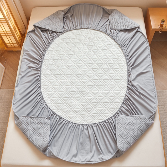 91家纺网 家纺一手货源 找家纺 3C 2025新款A类三角格防水隔脏床笠 三角格-云雾灰