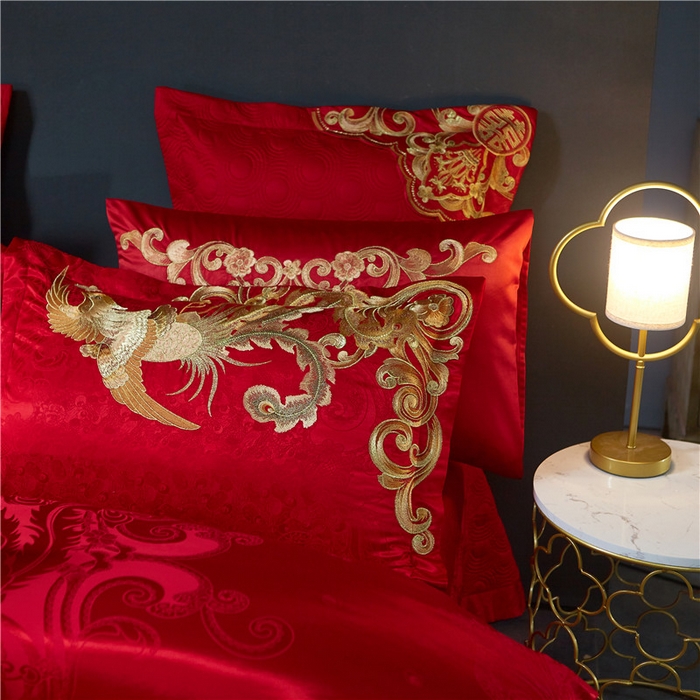 91家纺网 家纺一手货源 找家纺 2023新款100s贡缎提花婚庆多件套系列 凤冠霞帔（新拍2）