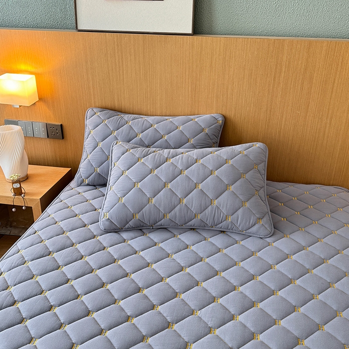 91家纺网 家纺一手货源 找家纺 3C 2024新款H全棉水洗棉床笠 蓝灰