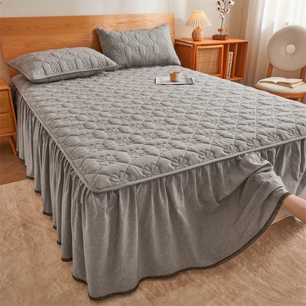 91家纺网 家纺一手货源 找家纺 （总）3C 2024新款全棉水洗棉夹棉床裙-四叶草系列