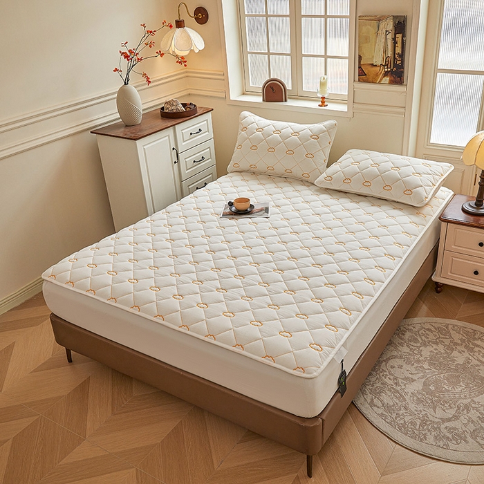 91家纺网 家纺一手货源 找家纺 3C 2024新款云朵全棉水洗棉床笠 云朵 珍珠白