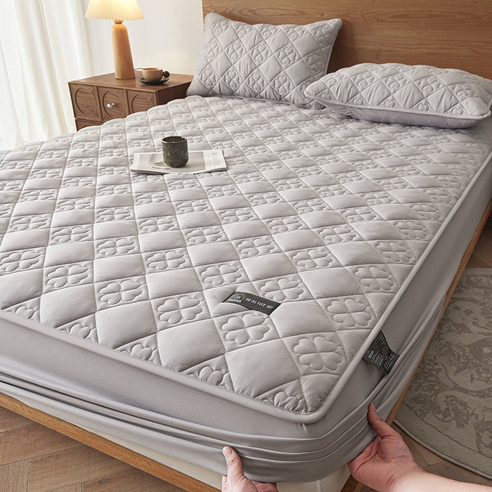 91家纺网 家纺一手货源 找家纺 3C 2025新款A类亲肤夹棉床笠-花叶 花叶 冰山灰