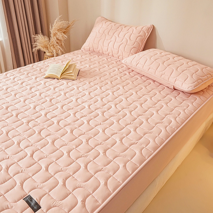 91家纺网 家纺一手货源 找家纺 3C 2025新款A类亲肤夹棉床笠-阡陌 阡陌 温柔粉