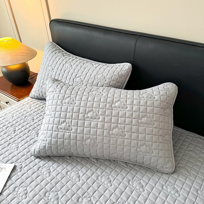 91家纺网 家纺一手货源 找家纺 3C 2025新款A类亲肤夹棉床笠-小云朵 小云朵 星辰灰