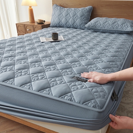 3C 2025新款A类亲肤夹棉床笠-花叶 花叶 海洋蓝