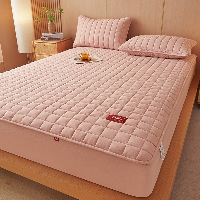 91家纺网 家纺一手货源 找家纺 3C 2025新款全棉水洗棉夹棉床笠-良品 良品 浅豆沙