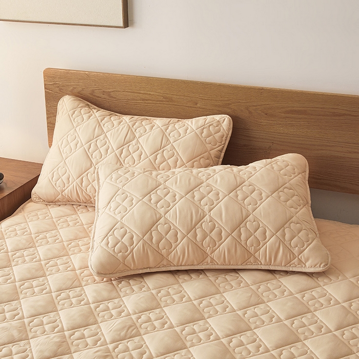 91家纺网 家纺一手货源 找家纺 3C 2025新款A类亲肤夹棉床笠-花叶 花叶 浅卡其