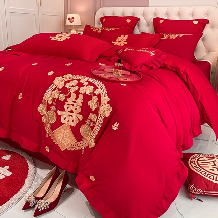 东方合美（原：皇家传奇） 2023新款亲肤舒适时尚婚庆四件套系列 双喜临门