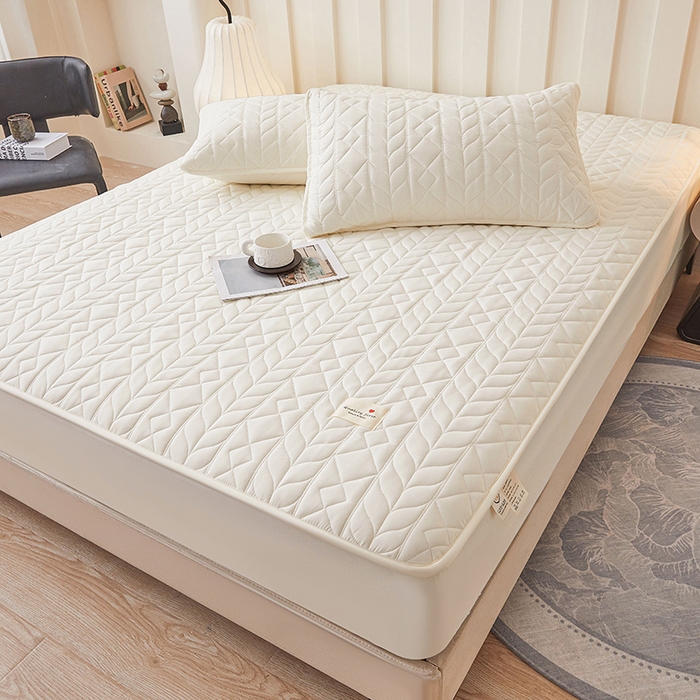 91家纺网 家纺一手货源 找家纺 3C 2025新款A类亲肤夹棉床笠-麦穗格 麦穗格 云朵白